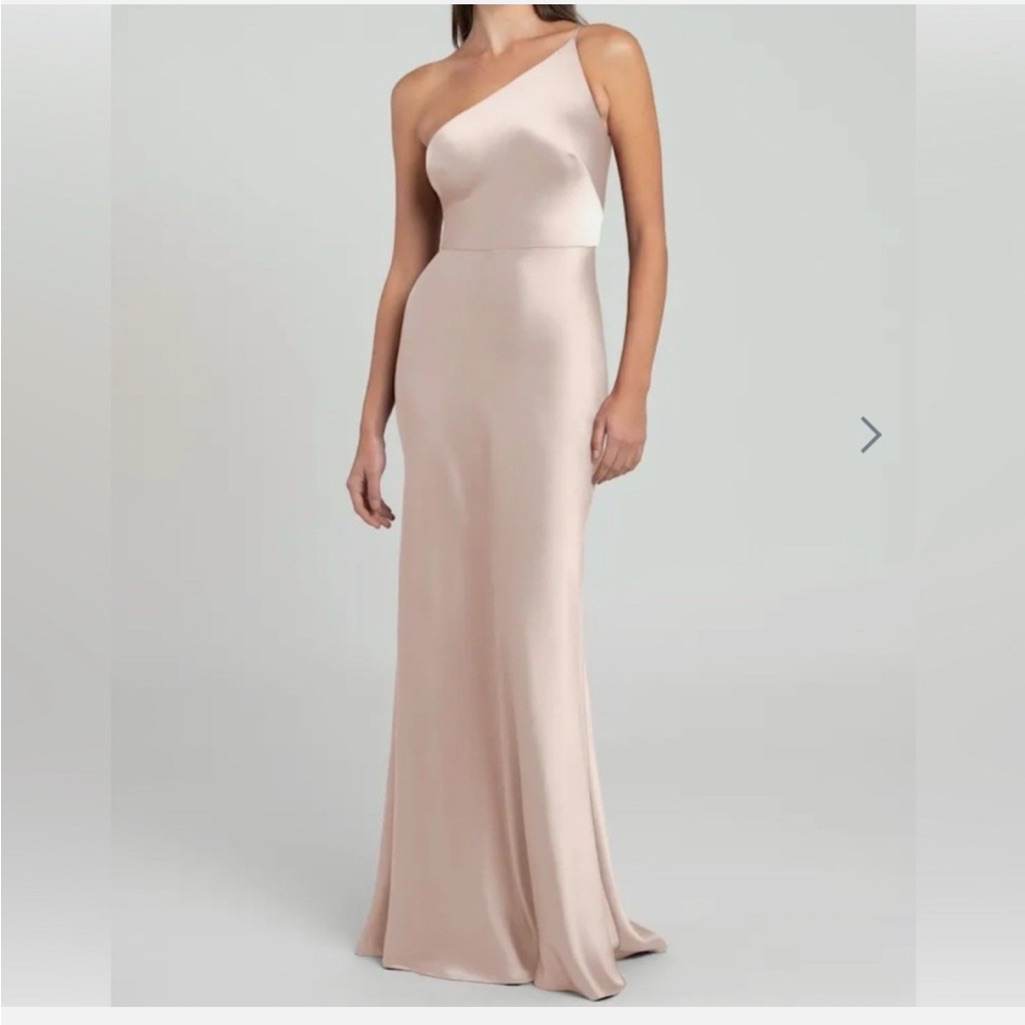 Jenny Yoo One-Shoulder Satin Gown In Blush